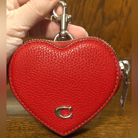 NWT-Coach-Heart ❤️ Coin Purse-Pebbled Leather-Sport Red-$95 - Picture 1 of 14